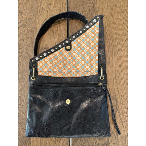 HOBO The Original Black Leather Studded Shoulder Bag Asymmetrical Flap Lined - Picture 5 of 14
